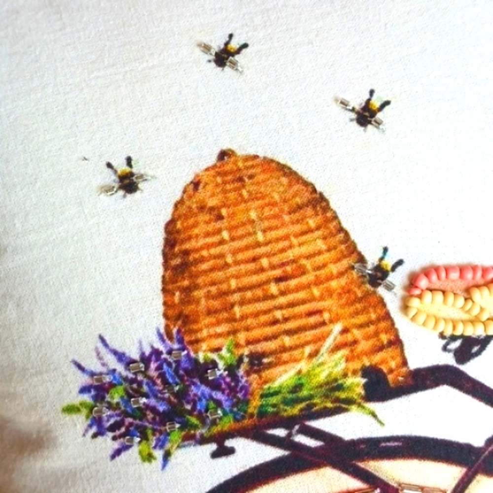 Embroidered Bike with Beaded Beehive Pillow by Valeri...QVC,,NEW - Picture 5 of 14